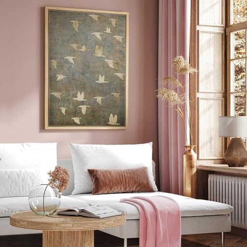 NWT Framed Canvas Print Wall Art Grunge Gold Flying Bird Collage Nature Wilderness Illustrations Modern Art Decorative Landscape Rustic Colorful for Living Room, Bedroom, Office - 16"x24" Natural - Image 4
