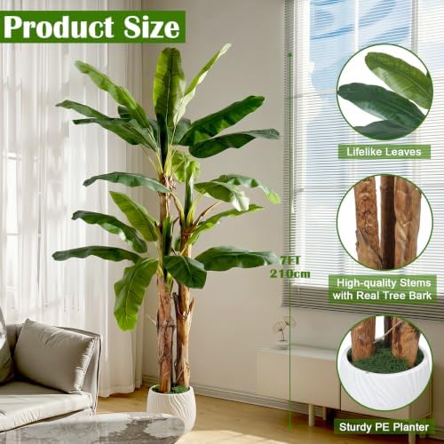 7FT Banana Tree Artificial, Faux Banana Leaf Plant for Outdoor - Image 5