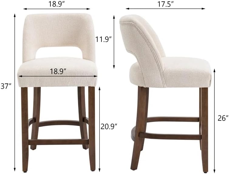 VKNOW Bar Stools Set of 2, 26" Fabric Counter Height Bar Stools, White - Image 2