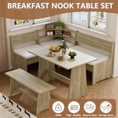 PAKASEPT Corner Breakfast Nook Table Set Kitchen Bench with Soft Cushion - Image 6