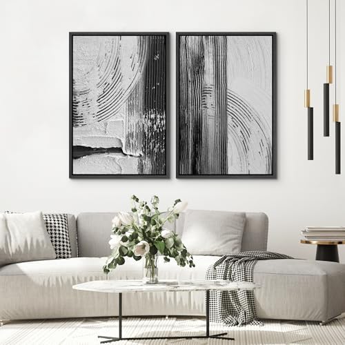 SIGNWIN Framed Canvas Print Wall Art Set Black White Industrial Paint Strokes Abstract Shapes Illustrations Modern Art Minimal Decorative Nordic for Living Room, Bedroom, Office - 24"" x36 x2 Black - Image 4