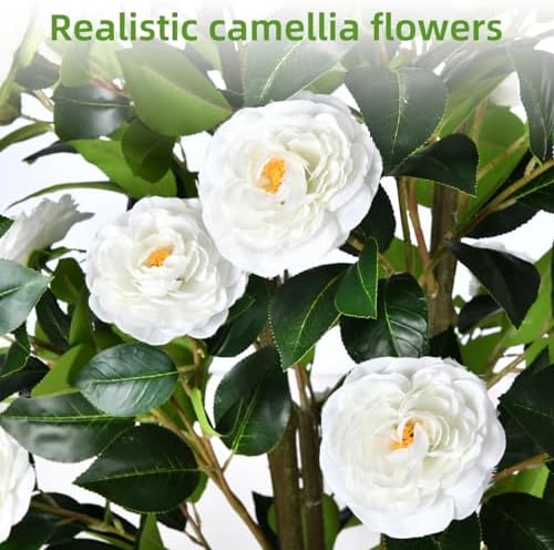 Artificial Camellia Tree 6FT– Faux Plants Indoor, with Easy Assembly, Low Maintenance, Ideal for Both Indoor Decoration and Other Purposes，Perfect Porch Christmas Trees (White 6ft) - Image 4