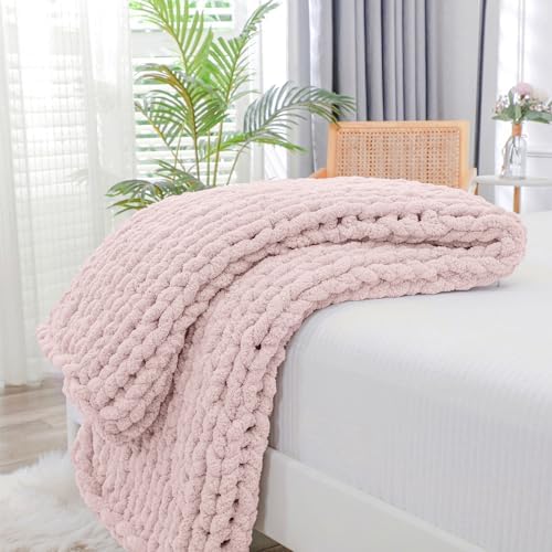 Bigacogo Chunky Knit Throw Blanket for Couch, 40x40 inches, Rose Tan by Bigacogo