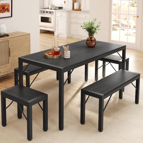 Gizoon 63" Dining Table Set for 6, Kitchen Table w/Bench & Stools Black by Gizoon