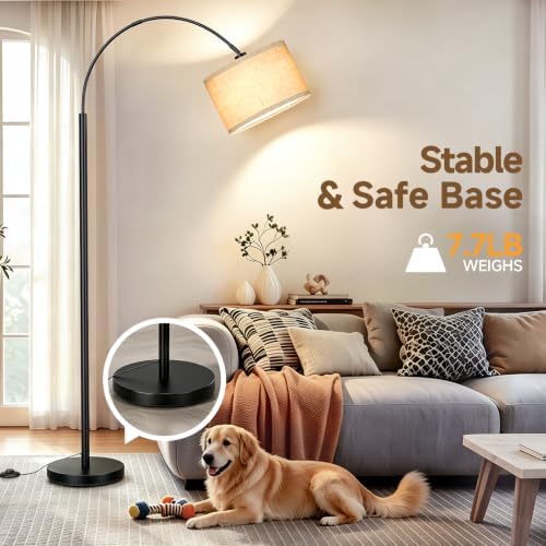 Arc Floor Lamps for Living Room, Black Standing Lamp with Linen Shade - Image 3