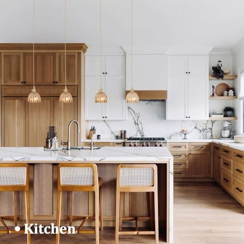 Shenmoyl Pendant Light 2 Pack with Amber Tulip Glass Lmapshade, Brass Vintage Pendant Light Adjustable Hanging Light for Kitchen Island Dining Room Hallway - Image 2