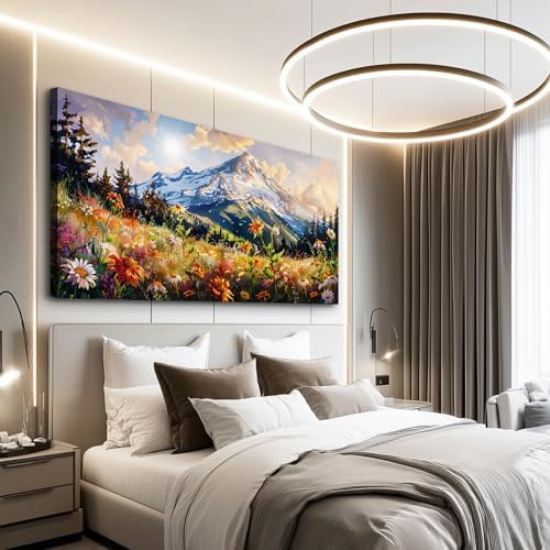 FUHAIHUA Canvas Wall Art For Living Room Large Framed Wall Decor For Office Modern Bedroom Decorations Mountain Flower Landscape Pictures Farmhouse Paintings Artwork Aesthetic Home Decor 30x60 In - Image 7