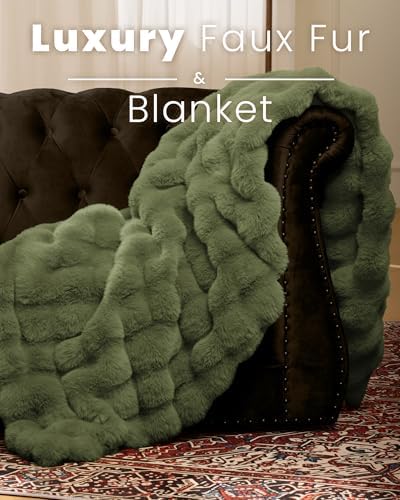 Ultra Soft Cozy Faux Fur Throw Blanket, Fuzzy Plush Thick Bubble Blanket, Oversize Luxury Fluffy Blanket for Couch, Sofa, Bedroom, and Living Room,50x60 Inches,Green - Image 2