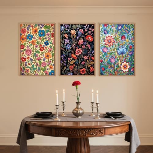 LHIUEM Large Vintage Botanical Flower Framed Canvas Wall Art,Abstract Colorful Wildflower Wall Decor,Rustic Bouquet Wall Painting,Poster Artwork for Living Room,Bedroom,Dining Room,Office -16"x24"x3 - Image 3