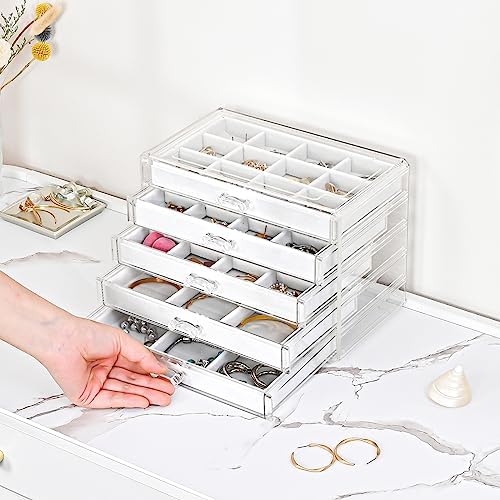 ProCase Earring Holder Organizer Jewelry Box with 5 Drawers, Warmwhite - Image 3