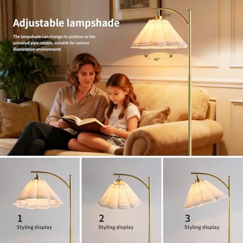 Floor Lamp with Pleated Linen Lampshade, Modern Flower Floor Lamp for Living Room Arc Standing Lamp, Gold Tall Lamp for Bedroom Office Dining Room, E26 Bulb Included - Image 7