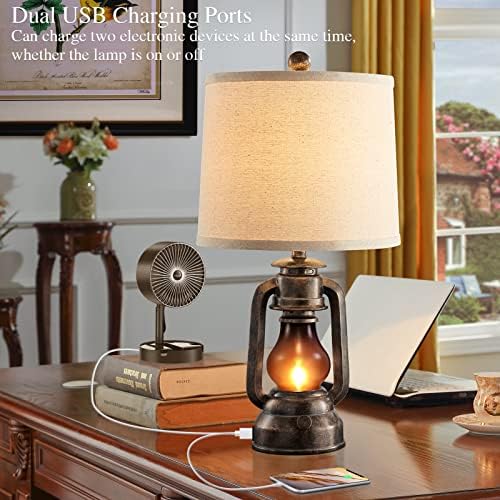 Farmhouse Lantern Table Lamps for Living Room Set of 2 with USB C+A - Image 2