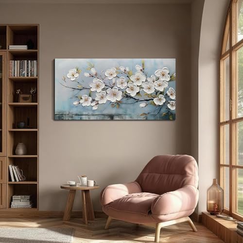 Anolyfi Cherry Blossom Flowers Textured Wall Art for Living Room 58"x29" - Image 3