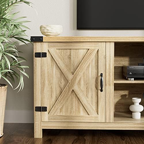 YESHOMY Modern Farmhouse TV Stand with Barn Doors for 65 Inch TV, White Oak - Image 6