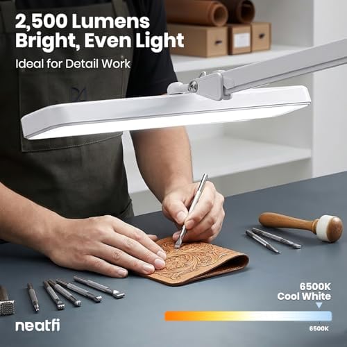 Neatfi XL 2,500 Lumens 30W LED Task Lamp for Manicure Table, Crafts, Workbench, Office – 22” Wide Shade Desk Light | Eye-Caring 6500K | 4-Level Brightness (White, Non-CCT with Clamp) - Image 6