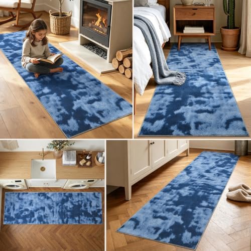 2x6 Tie-dye Dark Teal Runner Rug Washable Non-Slip for Kitchen Hallway - Image 3