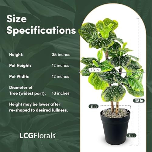 LCG Florals 3.2ft Artificial Fiddle Leaf Fig Tree - Real Wood Trunk, Preassembled, No Maintenance Indoor Faux Plant in Black Pot - Living Room, Home & Office Decor - Image 2