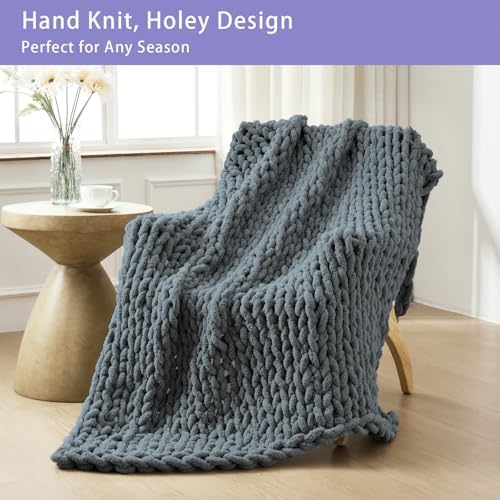 Bigacogo Chunky Knit Throw Blanket for Couch, 51x63 inches, Iron Gray - Image 4