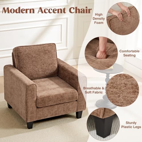Accent Chair for Living Room, Mid Century Modern Upholstered Living Room Chair, Chenille Reading Armchair for Apartment, Waiting Room, Office, Brown - Image 4