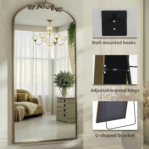 Dewfig Arched Full Length Mirror, 71"x28" Floor Mirror with Carved, Bronze - Image 6