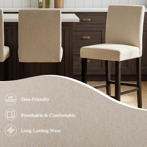 GOTMINSI Classic 24 Inches Counter Height Stools Upholstered Bar Stools with Solid Wood Legs Set of 4(Fabric Beige) - Image 7