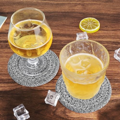 ABenkle 8 Pcs Drink Coasters with Holder, Cotton Woven Absorbent Coasters for Drinks, Minimalist Home Decor Coaster Set for Wooden Tabletop Protection Table, 4.3 inches Mied Gray - Image 5
