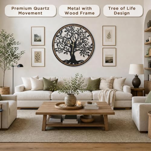 Micasso Large Wall Clocks Decorative: 38 Inch Tree of Life Battery Operated - Image 2