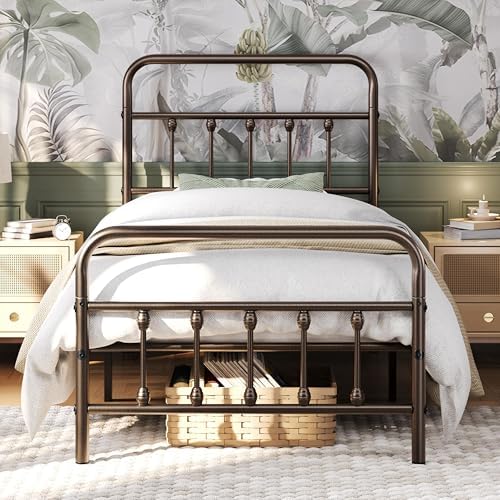 Yaheetech Twin Metal Platform Bed Frame, Victorian Headboard & Footboard by Yaheetech