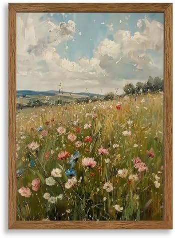 AVECCO Vintage Rustic Wildflower Field Wall Art Canvas Framed 16x24 inch by Unknown