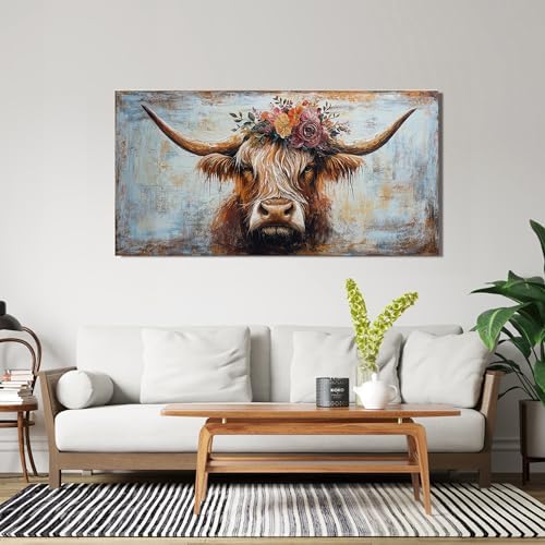 Canvas Wall Art Decor Wall Art Picutures for Living Room Artwork for Wall Decor Highland Cow Wall Art Prints Vintage Wall Art Decorations Art Work for Walls Home Bedroom Office Decor 20" X 40" - Image 5