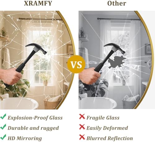 XRAMFY 40 Inch Round Mirror - Gold Circle Mirrors for Bathroom, Entryway - Image 7