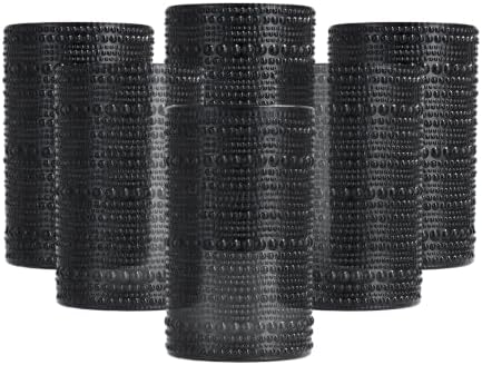 FORTESSA Jupiter Beaded Hobnail Glass Vintage Themed Drinkware Set, 13 Ounce Iced Beverage Glasses (Set of 6), Dishwasher-Safe, Obsidian Black by Unknown