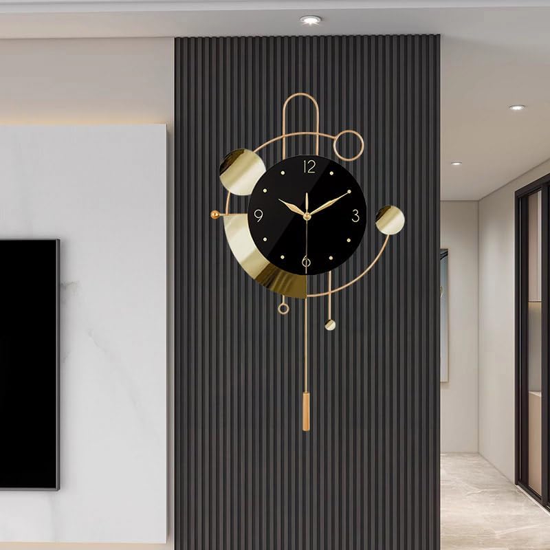 SIN&MI Wall Clock with Pendulum,Silent Non Ticking Battery Operated Modern Large Wall Clocks for Living Room Bedroom Farmhouse Office Kitchen Home Wall Decor-13.3 * 22.4 Inch(Golden) by SINMI