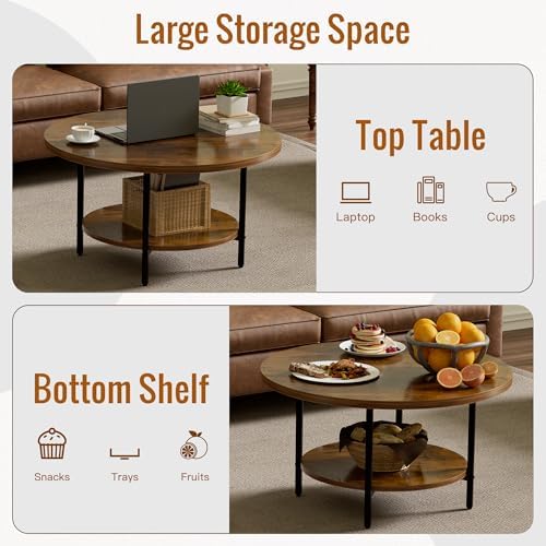 Coffee Tables for Living Room, 27.6" Round Coffee Table, Brown Coffee Table - Image 6