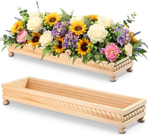 AceOrbit Large Long Wooden Dough Bowl, Spring Decorative Wooden Tables Centerpiece Tray, Riser Rustic Dough Bowl, Farmhouse Centerpiece Tray for Table Living Room Dining Gift(24",Wood) - Image 2