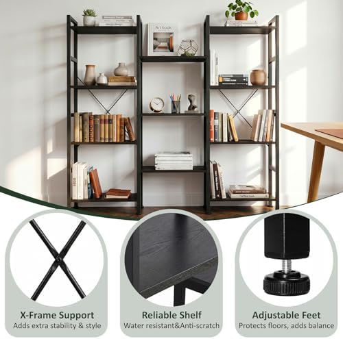 Triple Bookshelf, Free Standing Bookcase with Open Storage Shelves - Image 4