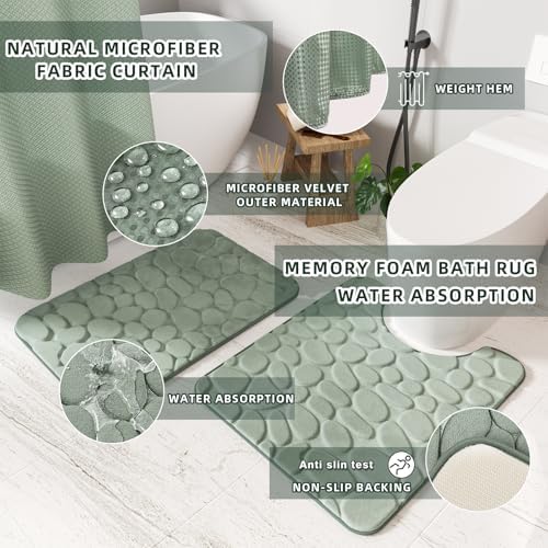 XLHOMO 26PC Bathroom Accessories Set - Gorgeous Sage Green Bathroom Set, Bathroom Accessory Set, Shower Curtain Set with Bathtub Mats for Shower Tub, Trash Can & Soap Dispenser - Image 6