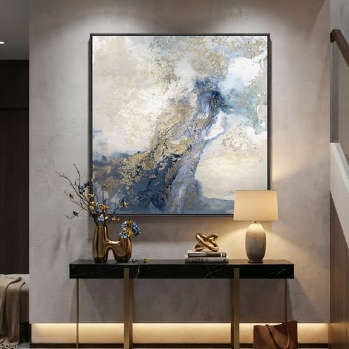 Extra Large Framed Blue Abstract Wall Art Decor for Living Room, 40x40 In - Image 2