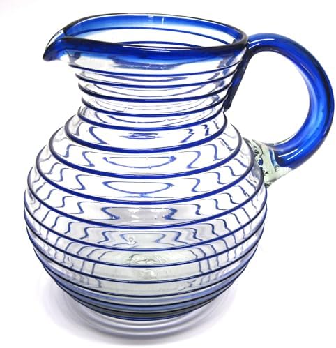 Cobalt Blue Spiral 120 oz Large Bola Pitcher, Recycled Glass, Lead-free, Toxin-Free (Pitcher) by MexHandcraft