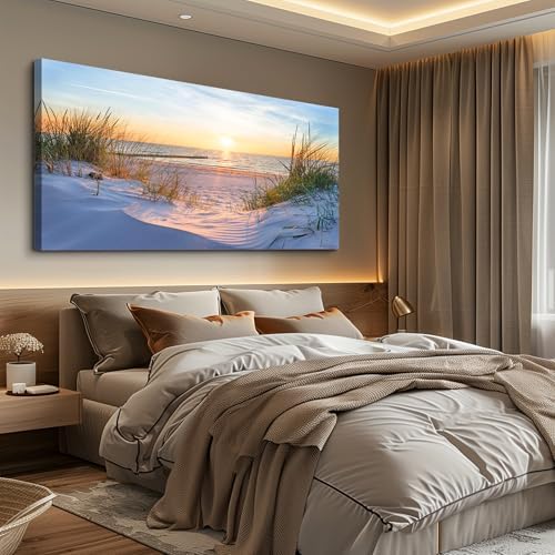Canvas Wall Art For Living Room Super Large Size Wall Decor For Office Canvas Art Framed Pictures Artwork Blue Sun Beach Grass Ocean Landscape Paintings Bedroom Decor Seascape Draw Home Decorations - Image 3