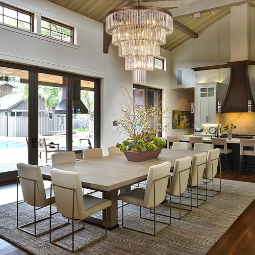 TOCHIC 10 Light Large Crystal Chandelier 31.5 inch, 5-Tier Contemporary Modern Bronze Crystal Chandeliers, Raindrop K9 Round Ceiling Light for Bathroom,Staircase, Entryway, Dining Room, Foyer, Kitchen - Image 2