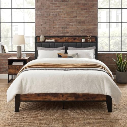 LIKIMIO Full Size Bed Frame with Storage Headboard and Charging Station by LIKIMIO