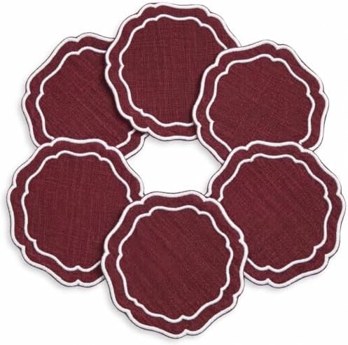 Linen Coasters for Drinks, Set of 6, 4.5 inch, Cinnabar by EmbroideryLinenVN
