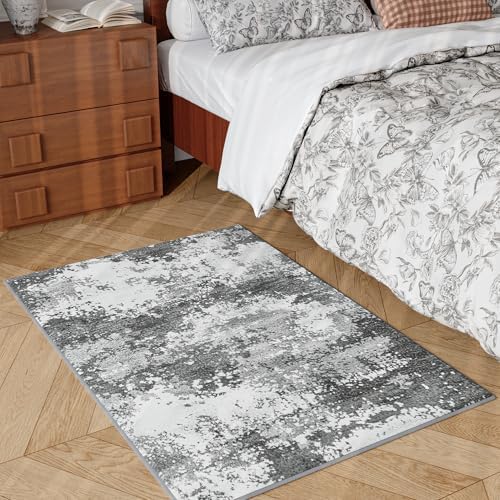 2x4 Washable Porch Rug Grey Welcome Door Mat Entrance 24x48, Small Runner Rugs for Kitchen Floor, Bath, Front Door, Bedroom Bedside, Non-Slip Low Pile Stain & Fade Resistant, Abstract Gray - Image 3