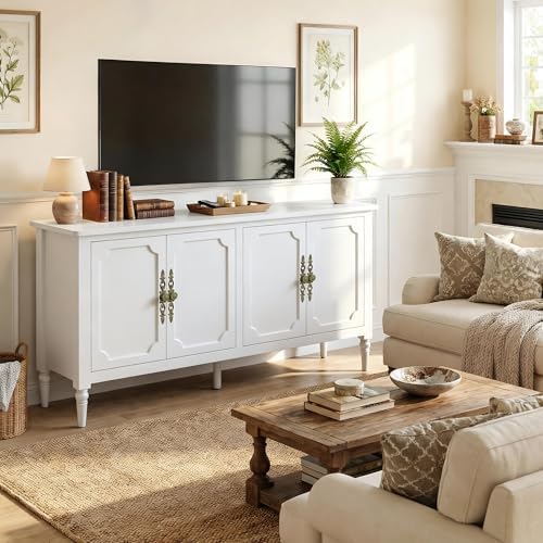 RoyalCraft 118" Buffet Cabinet with Storage, Vintage Sideboard with Adjustable Shelves, Mid Century Modern Painted Credenza Coffee Bar for Kitchen, Dining Room, Entryway, Living Room, Satin White - Image 7