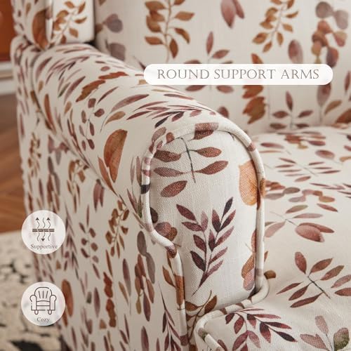 YOLENY Floral Accent Chair, High Back Upholstered Armchair with Solid Legs, Leisure Single Sofa Chair for Living Room, Bedroom, Home Office, Orange Leaves - Image 5