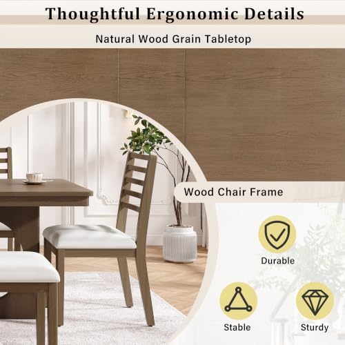 VilroCaz 6-Piece Acacia Wood Extendable Dining Table Set with Chairs& Bench - Image 6