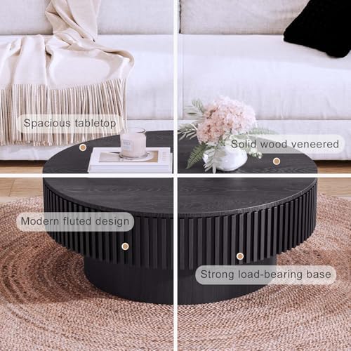 Round Coffee Table with Storage, Modern Wooden Coffee Table - Image 4