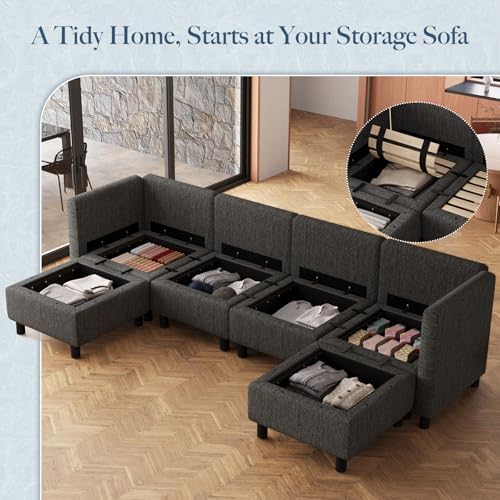 Belffin 110.2" Modular Sectional Sofa 6 Seats U Shaped Couch Washable Sectional Couches for Living Room Comfy Couches with Storage Seat Couch Sofas with Chaise,Dark Grey - Image 3