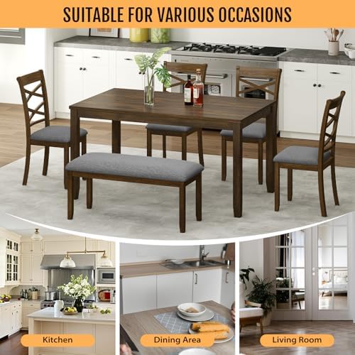 Zevemomo 6-Piece Solid Wood Dining Table Set, Wooden Legs Set, Walnut - Image 6